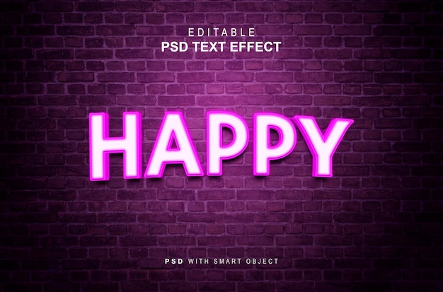 PSD happy neon text effect