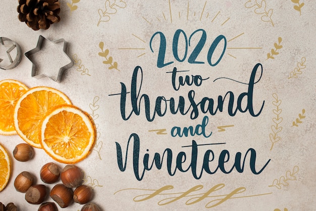 happy new year 2020 concept with orange slices