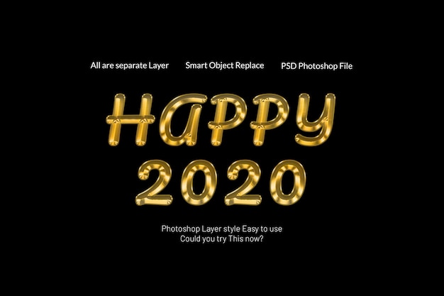 Happy new year 2020 creative modern 3d golden text style effect