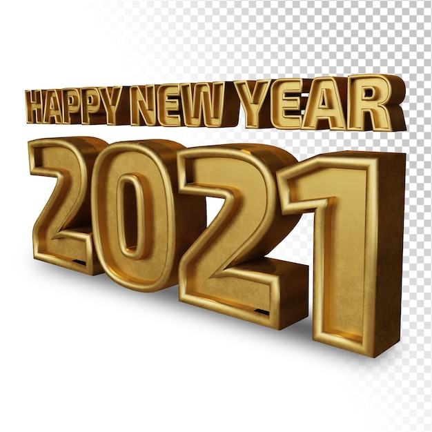 Happy new year 2021 twenty twenty one bold letter 3d render golden shine isolated