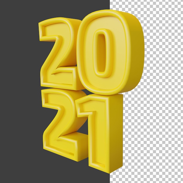 PSD felice anno nuovo 2021 ventuno numero in grassetto 3d rendering giallo isolato