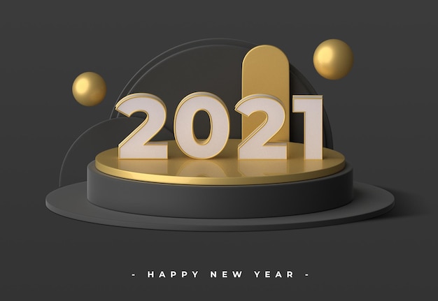 Happy new year 2021 with 3d object rendering