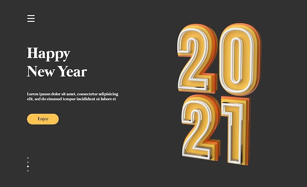 PSD happy new year 2021 with 3d object rendering