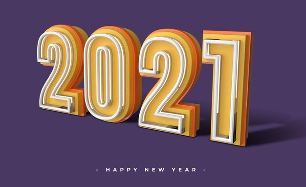 Happy new year 2021 with 3d object rendering