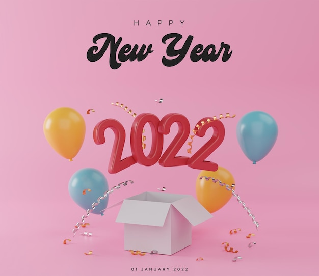 Happy new year 2022 2022 New Year banner 3d render illustration