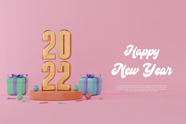 PSD happy new year 2022 2022 new year banner 3d render illustration