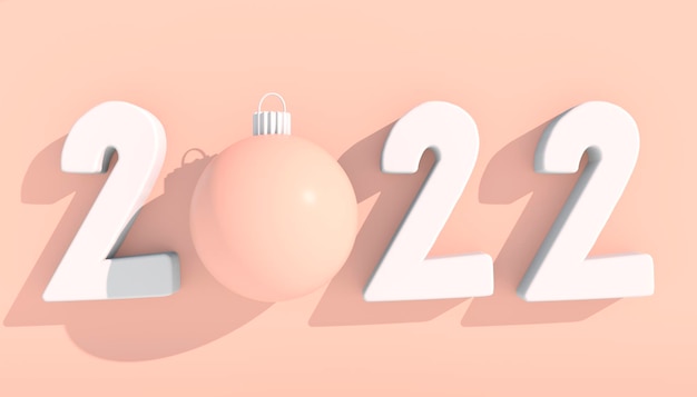 PSD felice anno nuovo 2022. numeri 3d con forme geometriche e palla di natale. rendering 3d.