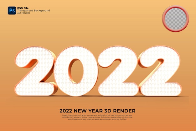 Felice anno nuovo 2022 rendering 3d in stile oro