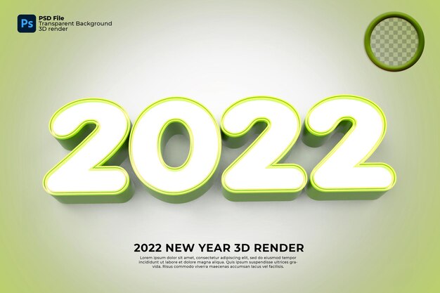 Felice anno nuovo 2022 rendering 3d colore verde