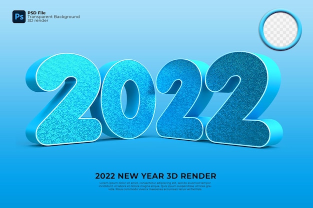 Felice anno nuovo 2022 rendering 3d moderno blu