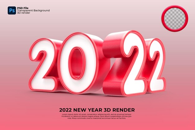 happy new year 2022 3d render red color