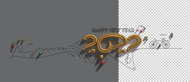 Happy New Year 2022 3D Render Transparent Psd File