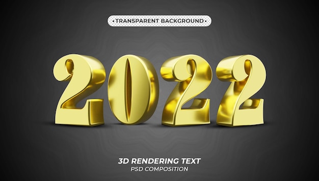 PSD felice anno nuovo 2022 rendering 3d testo oro