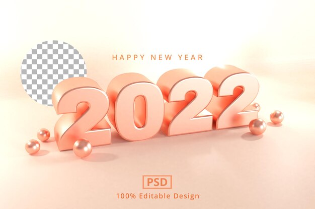 Happy new year 2022 3d rendering text effect