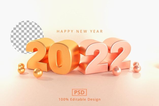 Felice anno nuovo 2022 rendering 3d effetto testo