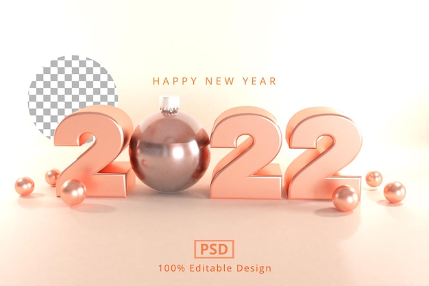 Felice anno nuovo 2022 rendering 3d effetto testo