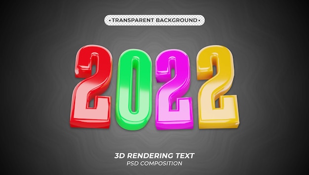 PSD happy new year 2022 colorful text 3d render