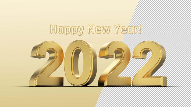 Happy New Year 2022 Gold 3D rendering isolated on transparent background with high resolutions PSD