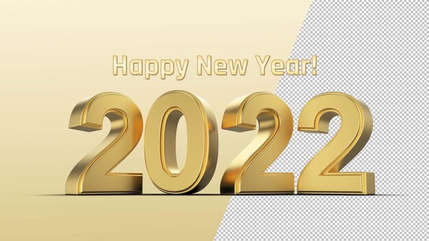 Happy new year 2022 gold 3d rendering isolated on transparent background with high resolutions psd