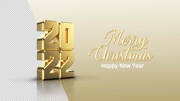 Happy New Year 2022 Gold 3D rendering isolated on transparent background with high resolutions PSD