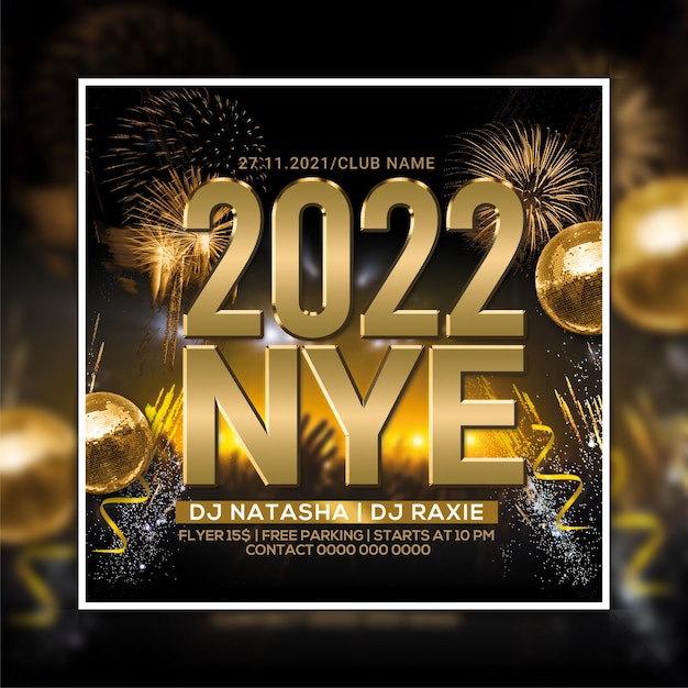Happy new year 2022 party flyer template
