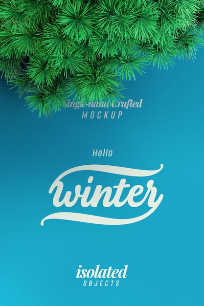 PSD happy new year 2022 portrait background mockup with decorative pine leaves top view