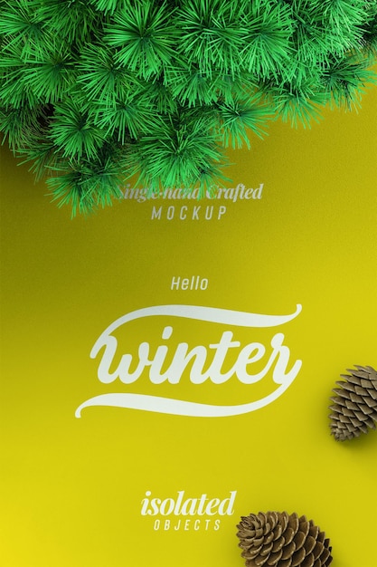 Happy new year 2022 portrait background mockup with decorative pine leaves top view