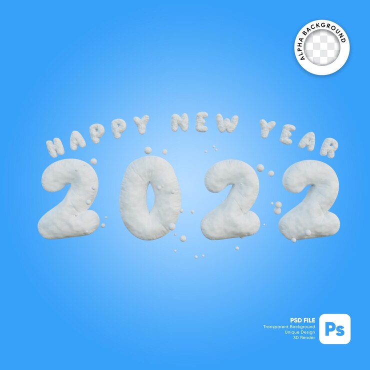 PSD happy new year 2022 snow texture 3d object