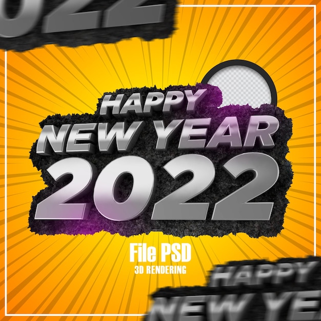 PSD happy new year 2022 text 3d rendering