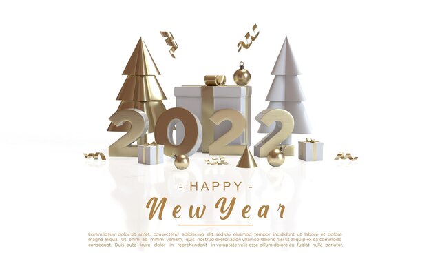 PSD felice anno nuovo 2022 con sfondo di rendering 3d