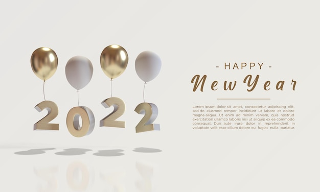 Felice anno nuovo 2022 con sfondo di rendering 3d