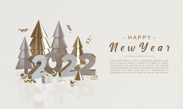 PSD happy new year 2022 with 3d rendering background