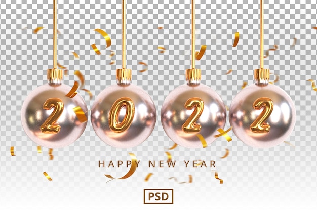 Felice anno nuovo 2022 con coriandoli e pallina di natale
