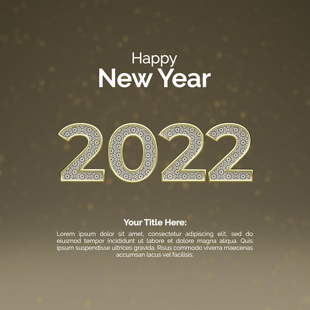 PSD happy new year 2022 with golden mandala pattern