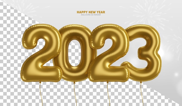 Felice anno nuovo 2023 palloncini metallici 3d