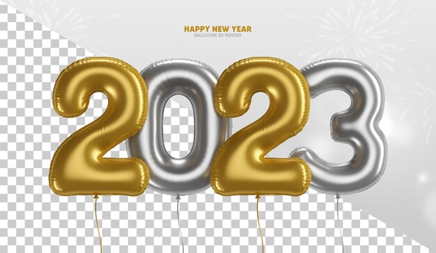 PSD happy new year 2023 3d metallic balloons