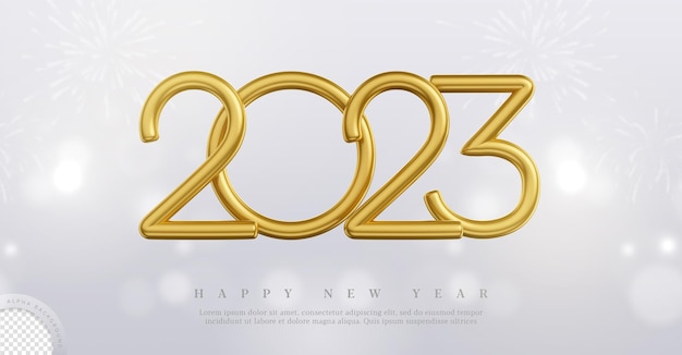 Felice anno nuovo 2023 3d render modello di banner per social media