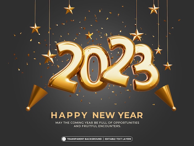 PSD happy new year 2023 banner template design 3d render concept