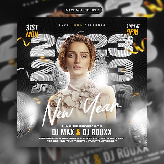 PSD happy new year 2023 dj party social media template