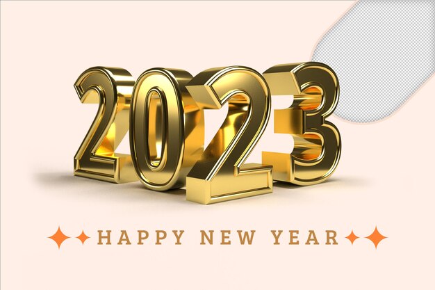 PSD happy new year 2023 gold 3d rendering isolated on transparent background with high resolutions