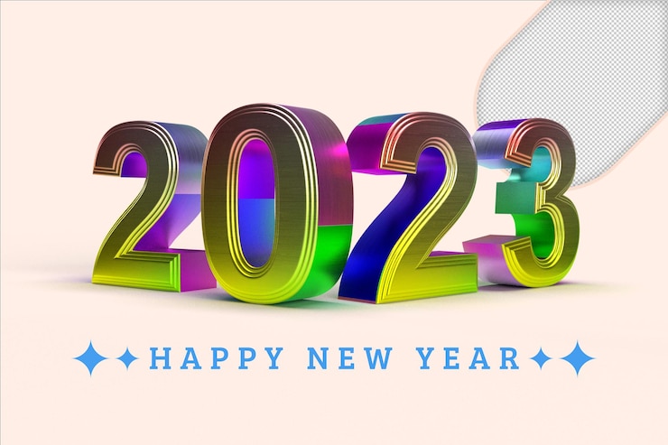 PSD happy new year 2023 golden 3d numbers