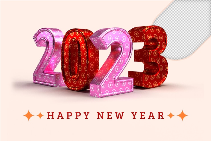 PSD happy new year 2023 golden 3d numbers