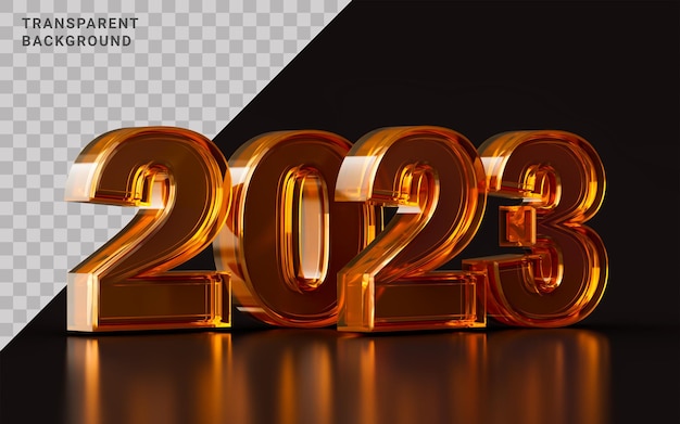 happy new year 2023 golden glass morphism effect on dark background 3d illustration for festival