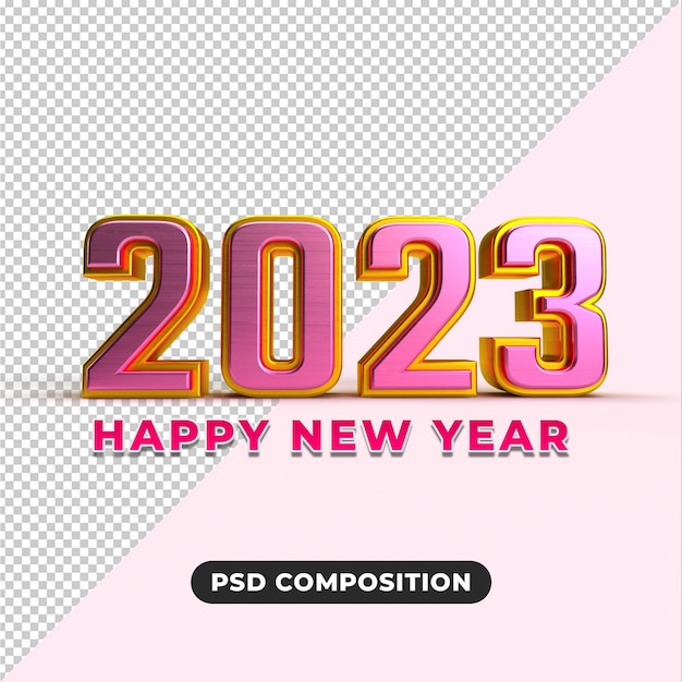 Happy new year 2023  golden and gold effect 3d render