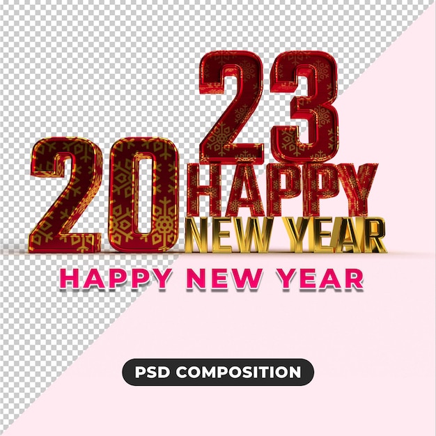 Happy new year 2023  golden and gold effect 3d render