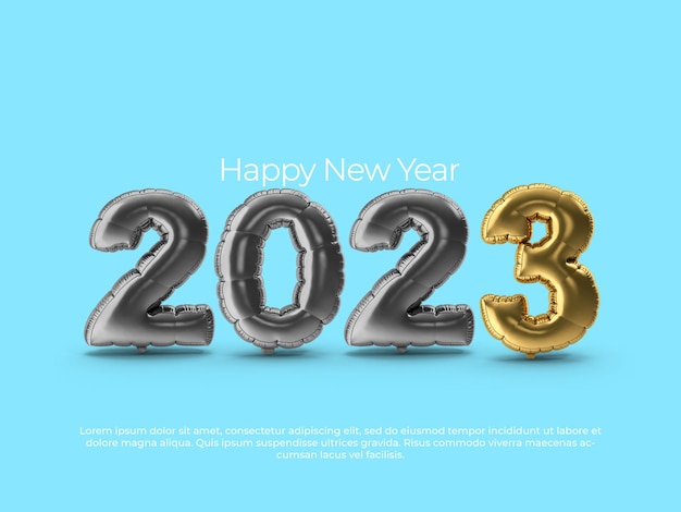 Happy new year 2023 high quality 3d rendered lettering with transparent background.