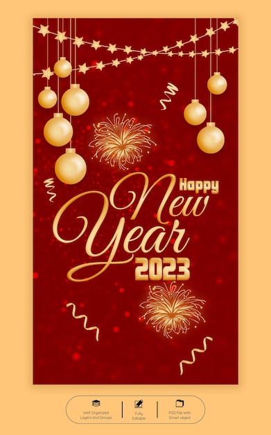 PSD happy new year 2023 instagram story template