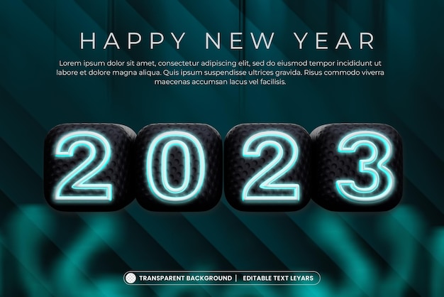 새해 복 많이 받으세요 2023 네온 배경 텍스트 효과 3d 렌더링 절연