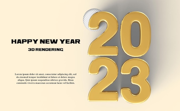 PSD felice anno nuovo 2023 numero 2023 banner 3d oro