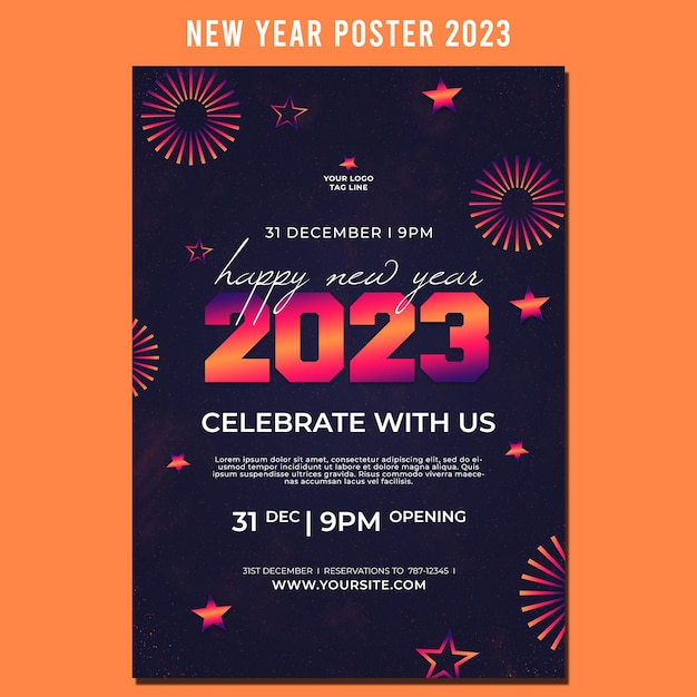 Tamplate poster di felice anno nuovo 2023